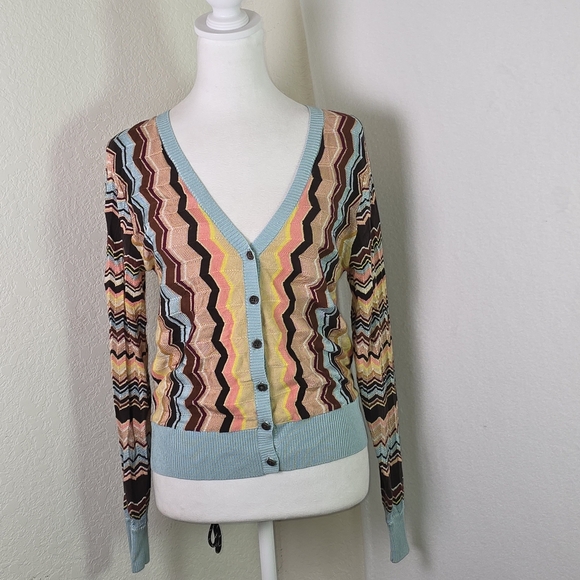 Missoni for Target Zigzag Knit Cardigan Sweater Medium Retro Multicolor Chevron - Picture 2 of 10